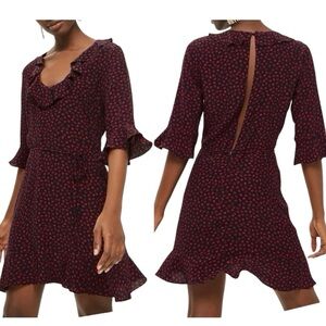 Topshop Red Ruffled Bell Sleeve Mini dress Redlip